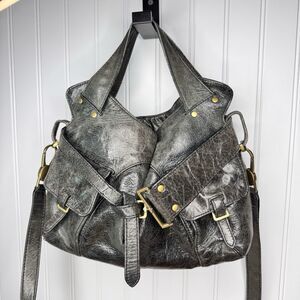 Black Kooba Jaylin Satchel Hobo Shoulder Bag Patent Leather Gold Hardware